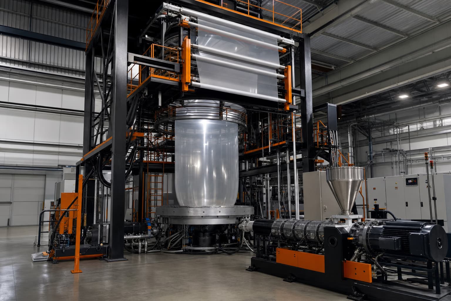 Blown-film extrusion line producing a transparent plastic film bubble