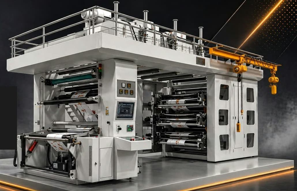 Flexographic printing press handling printed flexible film