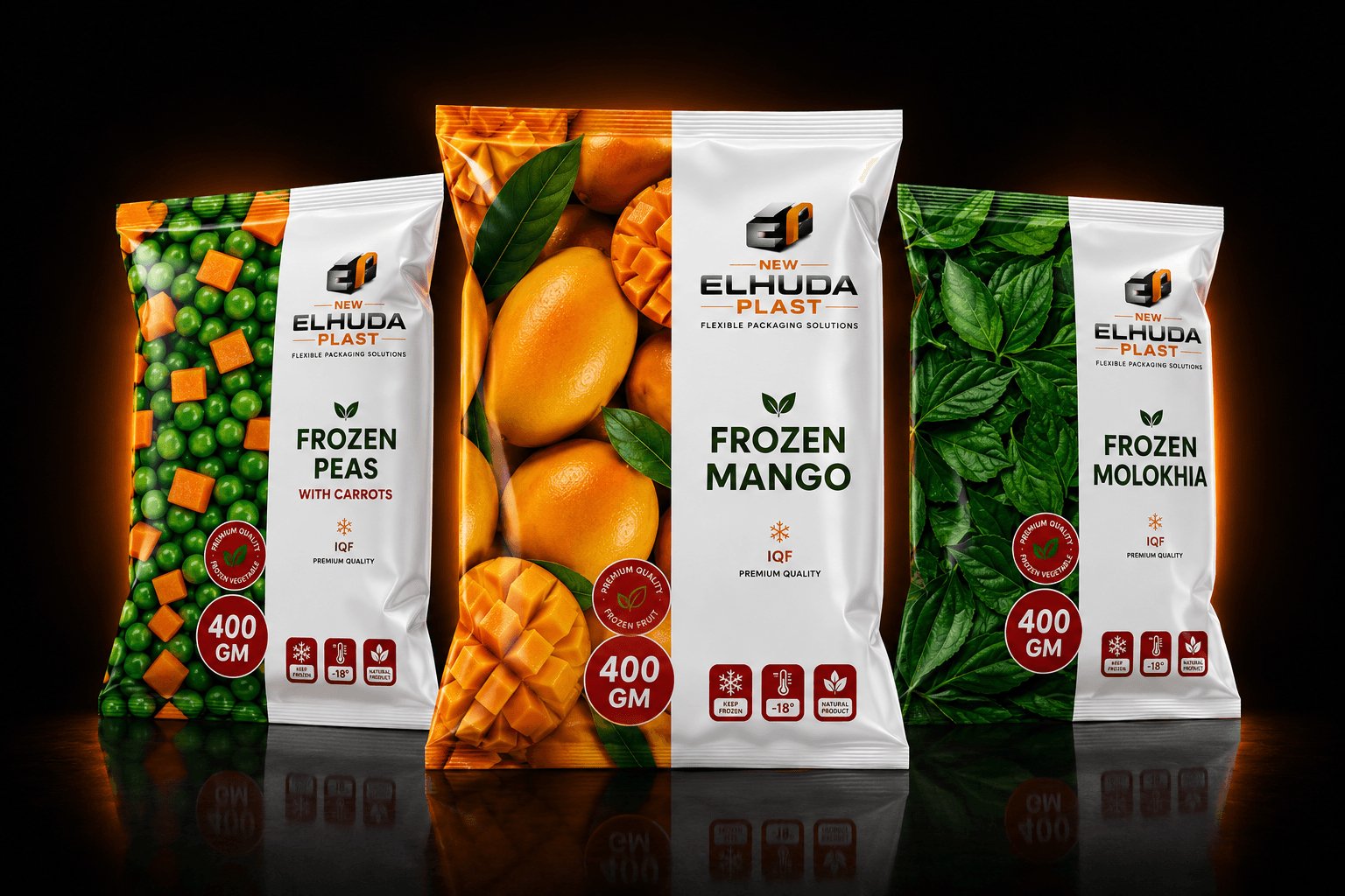 Laminated frozen food packaging samples